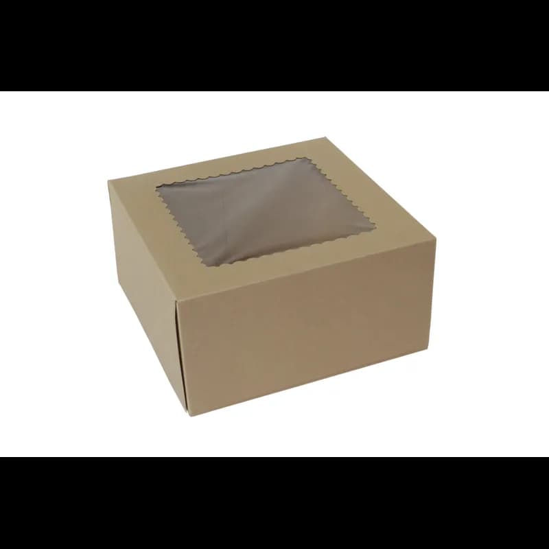 Bakery Box 10X10X5 IN Paperboard Kraft 4 Corner 1-Piece Automatic With Window 100/Case
