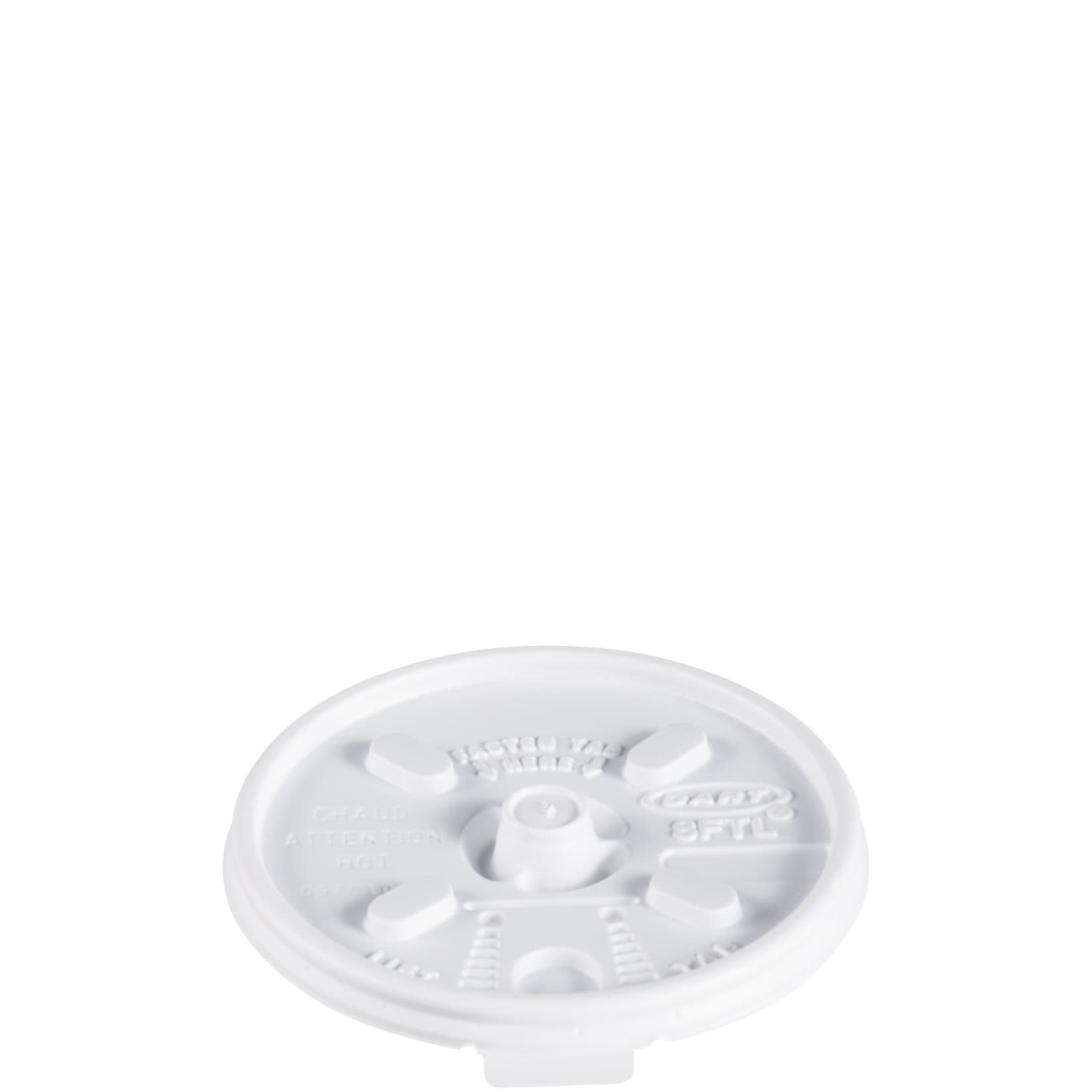 Dart® Lid Flat 3.3X0.4 IN HIPS White For 8 OZ Hot Cup Lock Tab Sip Through Lift Back 100 Count/Pack 10 Packs/Case