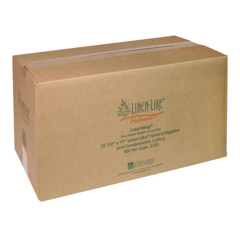 CaterWrap® Linen-Like Natural® 4PC Cutlery Kit White Pre-Rolled With Napkin,Fork,Knife,Teaspoon 100/Case