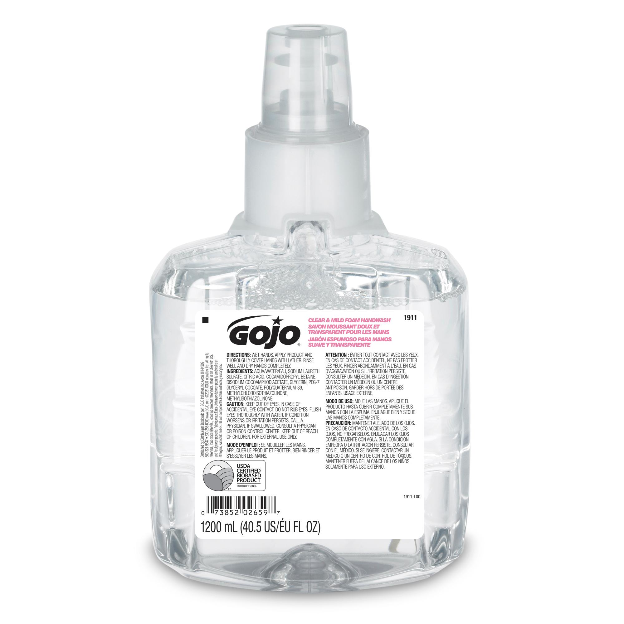 GOJO® Hand Soap Foam 1200 mL 5.11X3.69X8.95 IN Fragrance Free Clear Refill For LTX-12 2/Case
