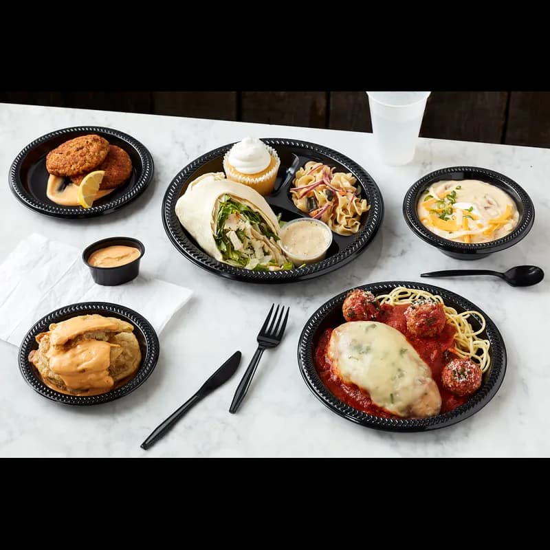 Plate 10.25X1.125 IN HIPS OPS Black Round 500/Case