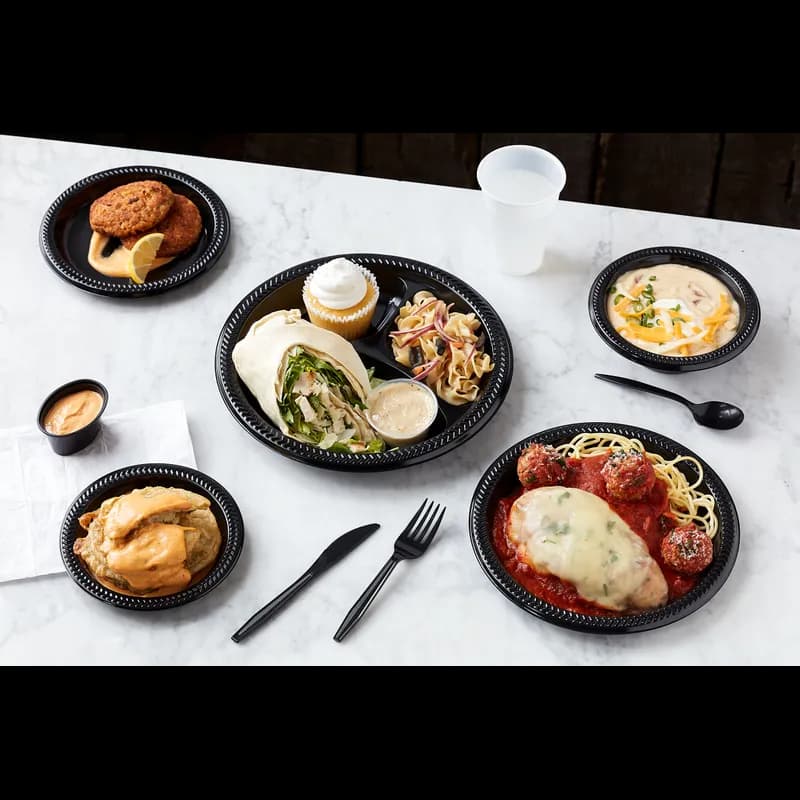 Plate 10.25X1.125 IN HIPS OPS Black Round 500/Case