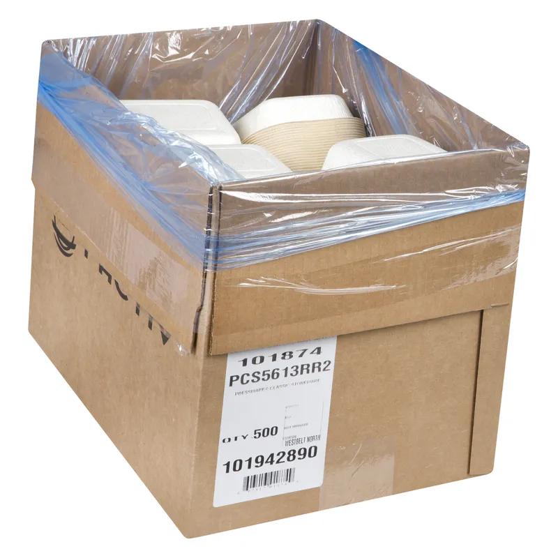 Pressware® Classic Stoneware Take-Out Container Base 5X6X1.375 IN Paperboard White Brown Oblong 500/Case