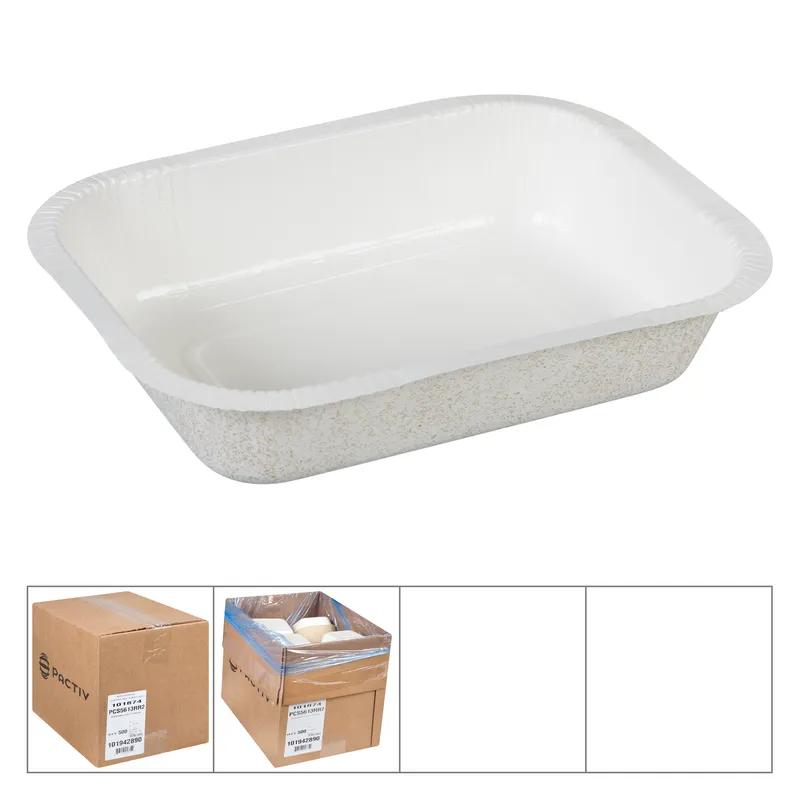 Pressware® Classic Stoneware Take-Out Container Base 5X6X1.375 IN Paperboard White Brown Oblong 500/Case