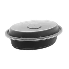 Take-Out Container Base & Lid Combo With Dome Lid 8 OZ PP Black Clear Oval 150/Case