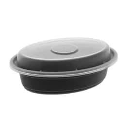 Take-Out Container Base & Lid Combo With Dome Lid 8 OZ PP Black Clear Oval 150/Case