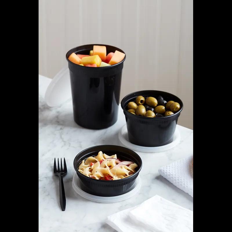Deli Container Base & Lid Combo 16 OZ PP LLDPE Black Clear Round 240/Case