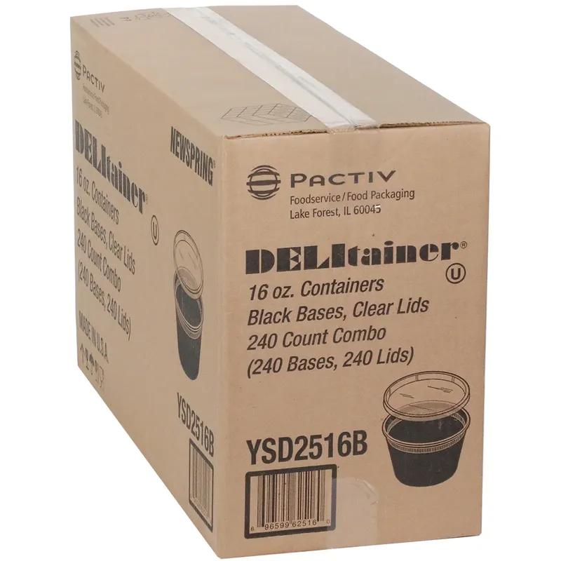 Deli Container Base & Lid Combo 16 OZ PP LLDPE Black Clear Round 240/Case