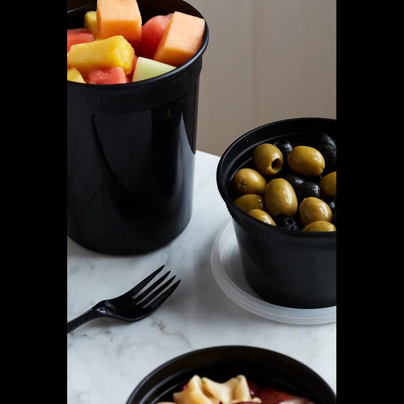 Deli Container Base & Lid Combo 16 OZ PP LLDPE Black Clear Round 240/Case