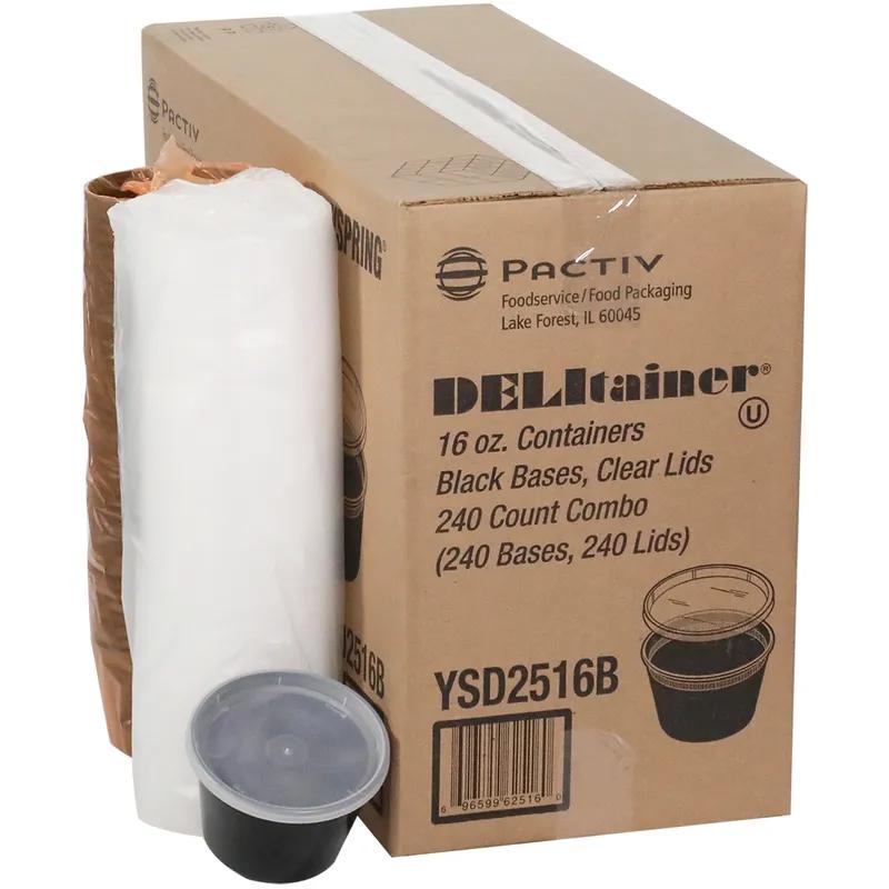 Deli Container Base & Lid Combo 16 OZ PP LLDPE Black Clear Round 240/Case