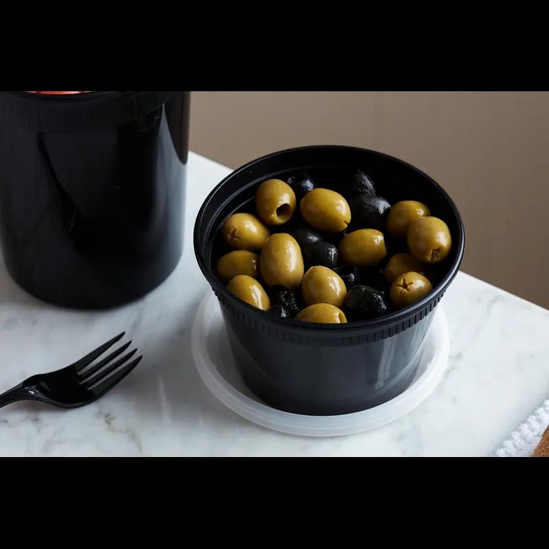 Deli Container Base & Lid Combo 16 OZ PP LLDPE Black Clear Round 240/Case