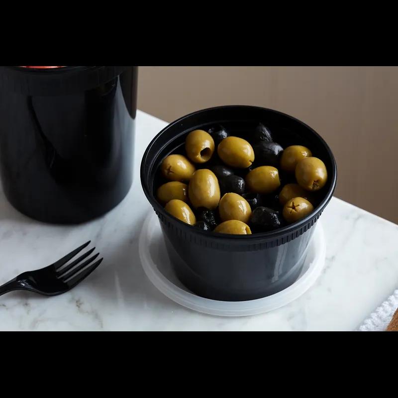 Deli Container Base & Lid Combo 16 OZ PP LLDPE Black Clear Round 240/Case