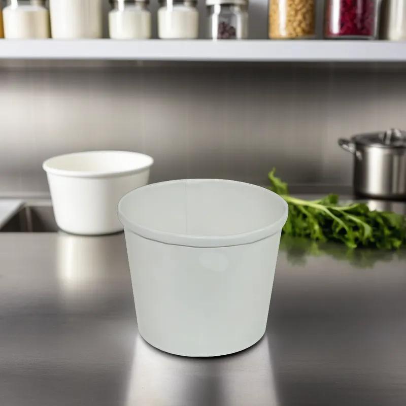 Soup Food Container Base & Lid Combo With Plastic Lid 12 OZ Paper White Round 250/Case