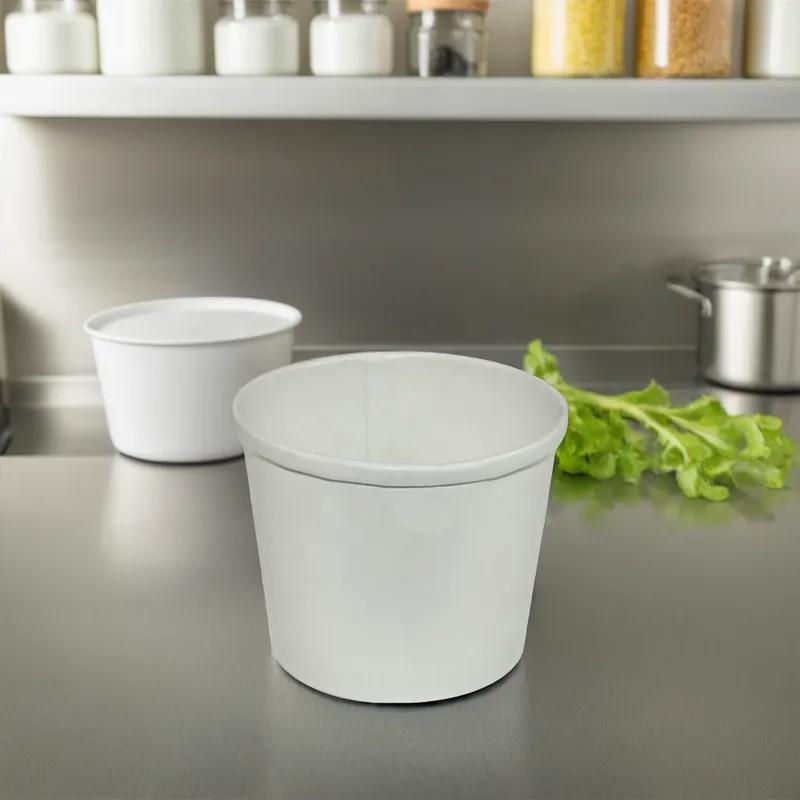 Soup Food Container Base & Lid Combo With Plastic Lid 12 OZ Paper White Round 250/Case
