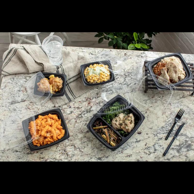 Deli Container Base With Dome Lid 24 OZ MFPP Black Rectangle Leak Resistant 252/Case