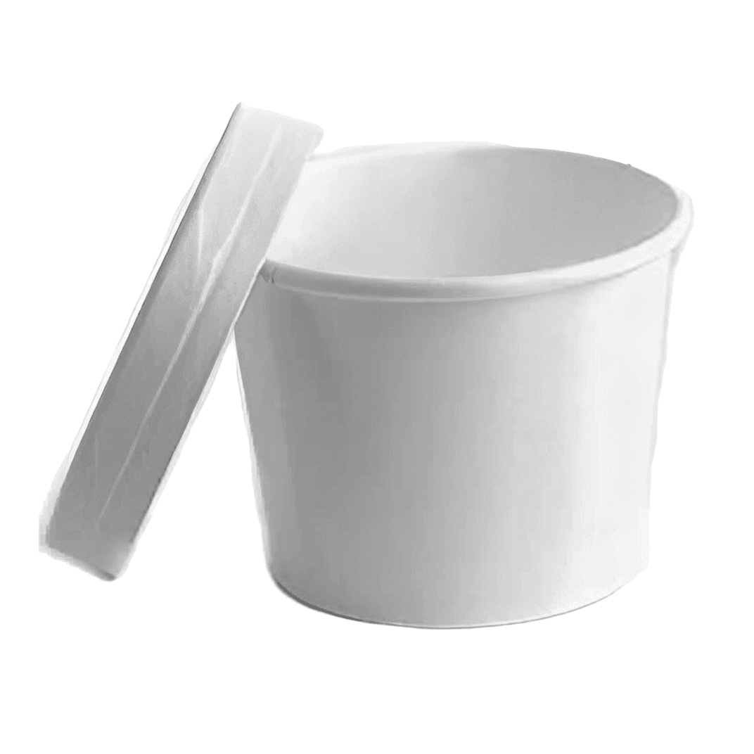Food Container Base & Lid Combo With Plastic Lid 8 OZ Paper White 250/Case