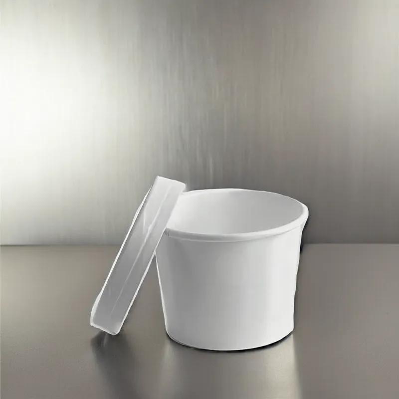 Food Container Base & Lid Combo With Plastic Lid 8 OZ Paper White 250/Case