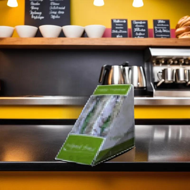 Sandwich Wedge Take-Out Box Tuck-Top With Flat Lid Paperboard Kraft Green Triangle Deep 500/Case