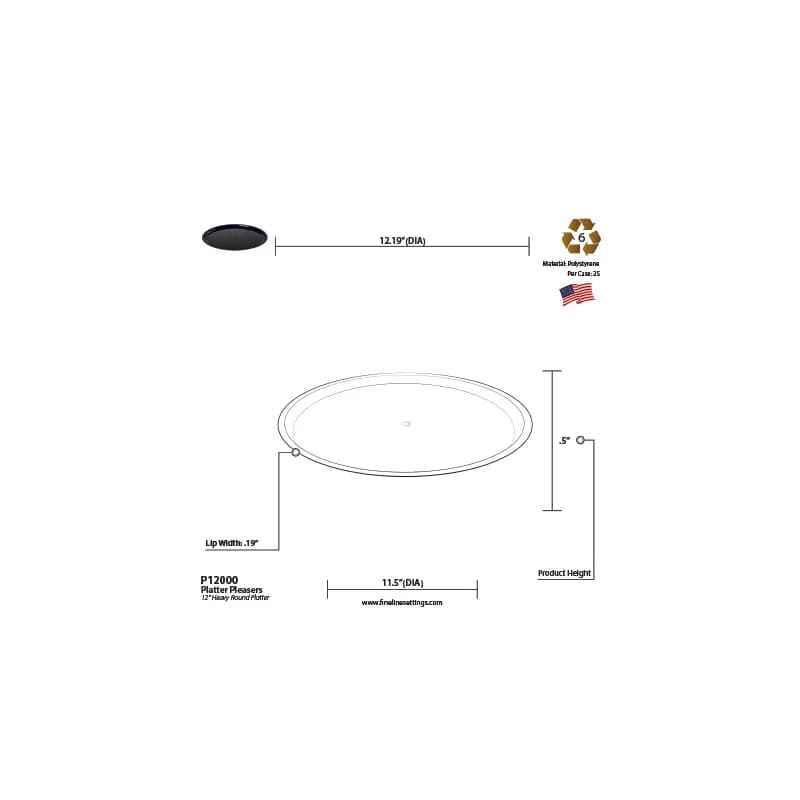 Serving Tray Base 12 IN Black Round 25/Case