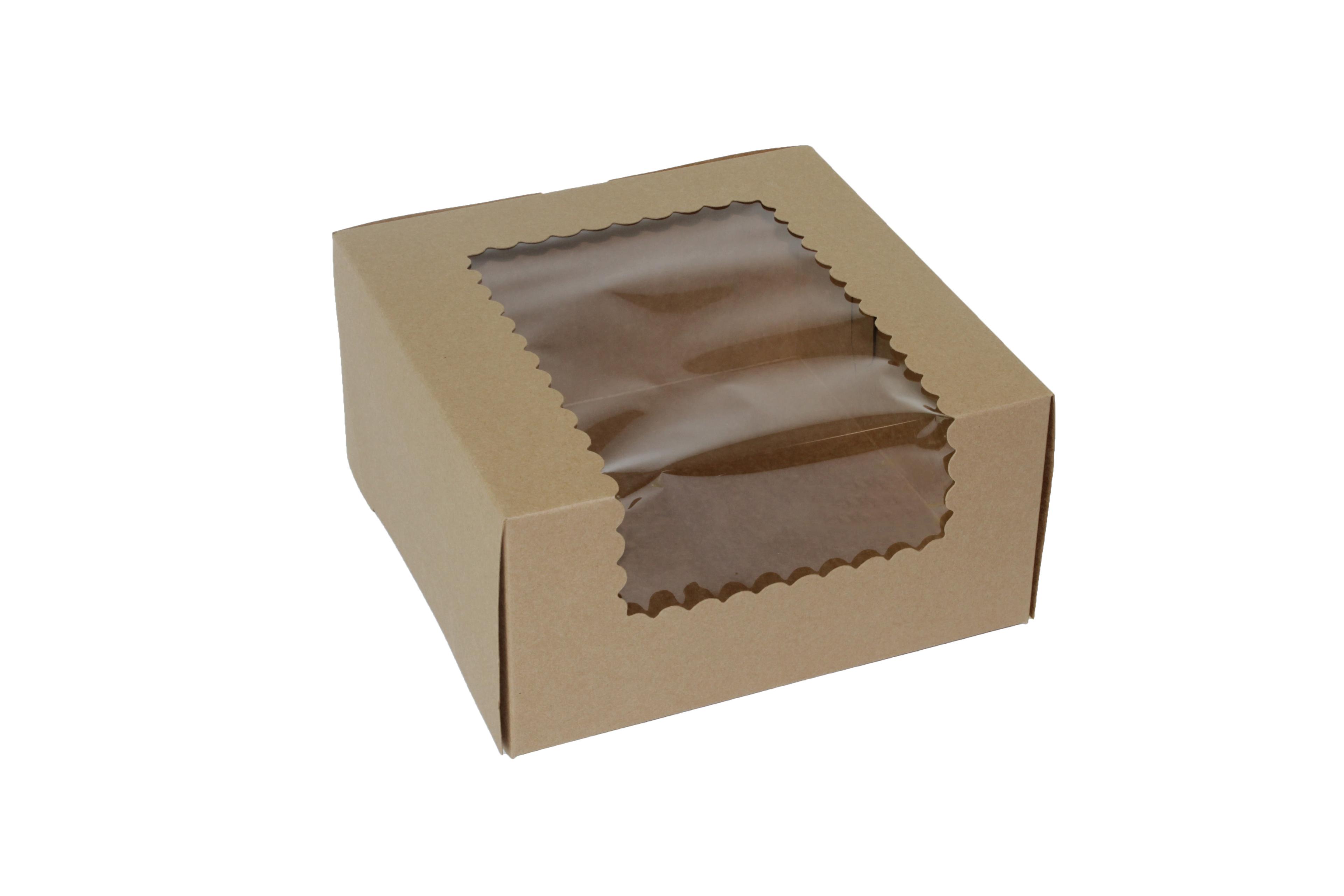 Cupcake Box Jumbo 8X8X4 IN 4 Compartment Paperboard Kraft With Window 100/Case