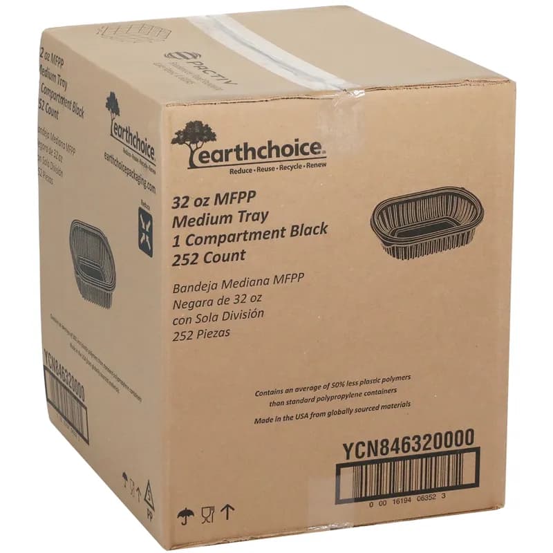 Take-Out Container Base 8.1X6.5X2 IN MFPP Black Rectangle Microwave Safe Soak-Proof 250/Case