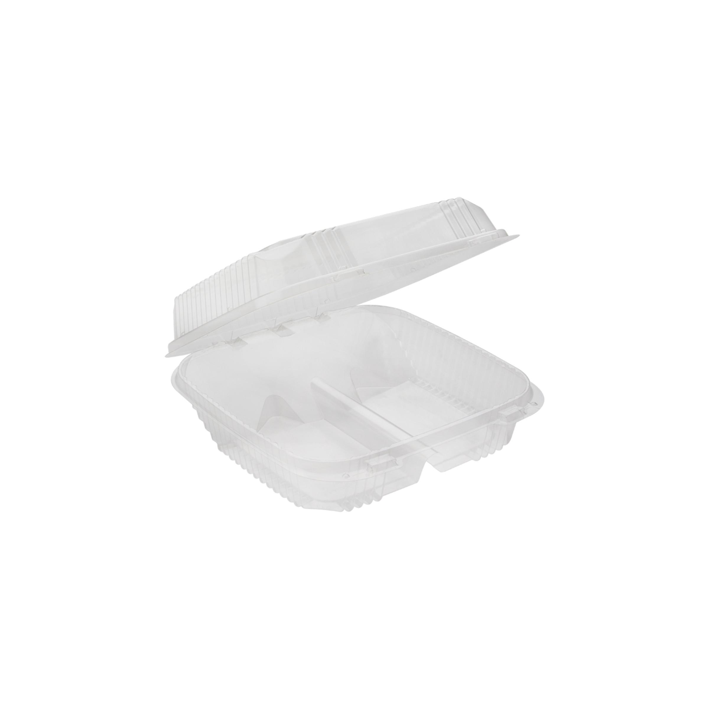 ClearView SmartLock Cookie Hinged Container With Dome Lid 8.382X8.344X2.313 IN 2 Compartment OPS Clear Square 200/Case