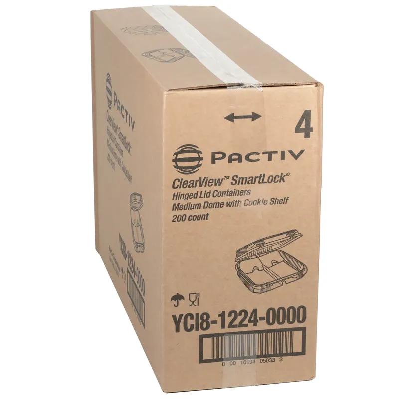 ClearView SmartLock Cookie Hinged Container With Dome Lid 8.382X8.344X2.313 IN 2 Compartment OPS Clear Square 200/Case