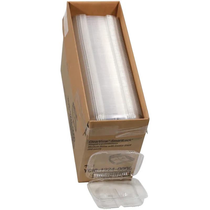 ClearView SmartLock Cookie Hinged Container With Dome Lid 8.382X8.344X2.313 IN 2 Compartment OPS Clear Square 200/Case