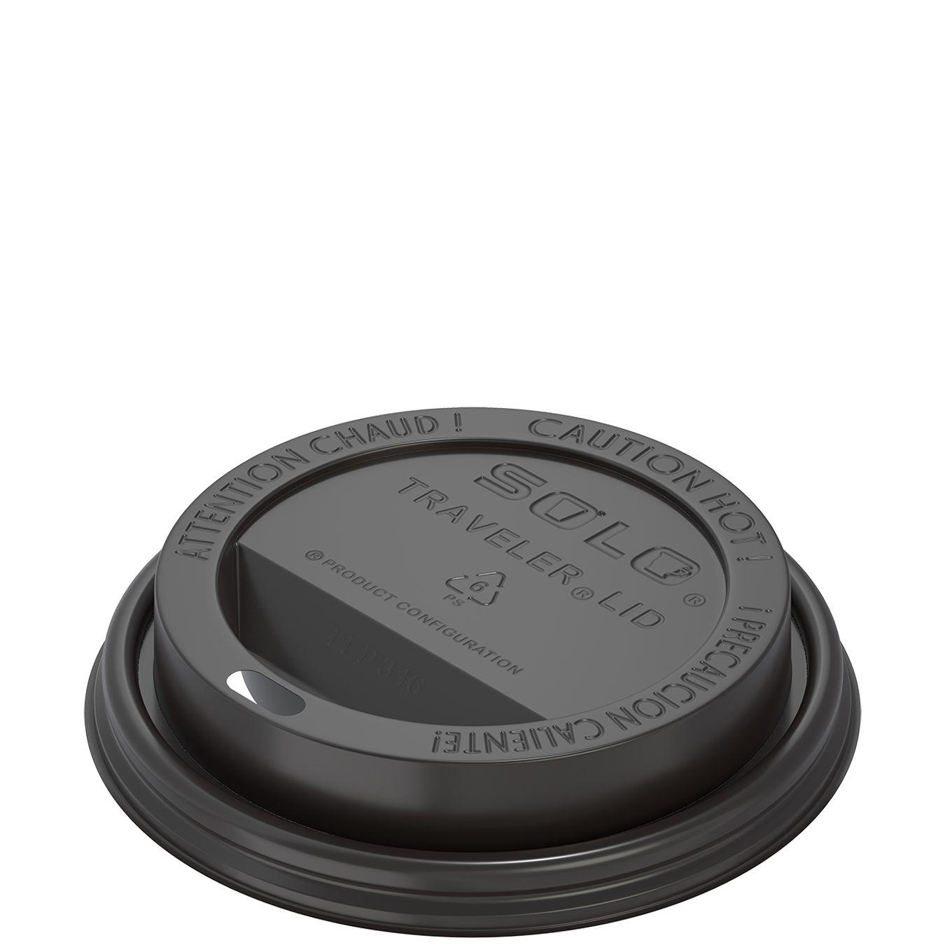 Solo® Traveler® Lid Dome 3.66X0.727 IN PS Black For 10-24 OZ Hot Cup Cappuccino Sip Through 100 Count/Pack 10 Packs/Case