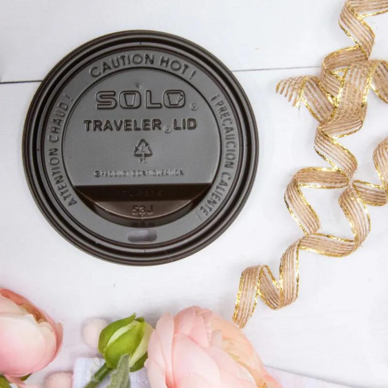 Solo® Traveler® Lid Dome 3.66X0.727 IN PS Black For 10-24 OZ Hot Cup Cappuccino Sip Through 100 Count/Pack 10 Packs/Case