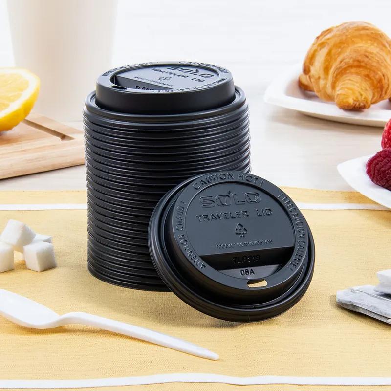 Solo® Traveler® Lid Dome 3.66X0.727 IN PS Black For 10-24 OZ Hot Cup Cappuccino Sip Through 100 Count/Pack 10 Packs/Case