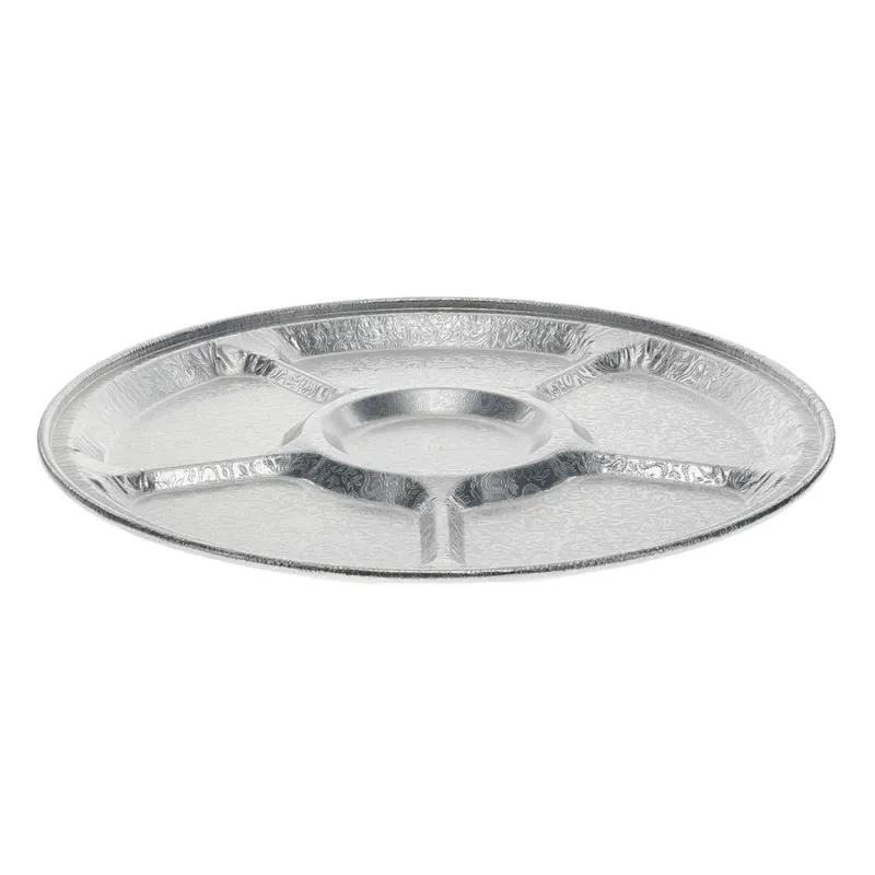 Caterware® Serving Tray Base 12 IN 5 Compartment Aluminum Silver Round 50/Case