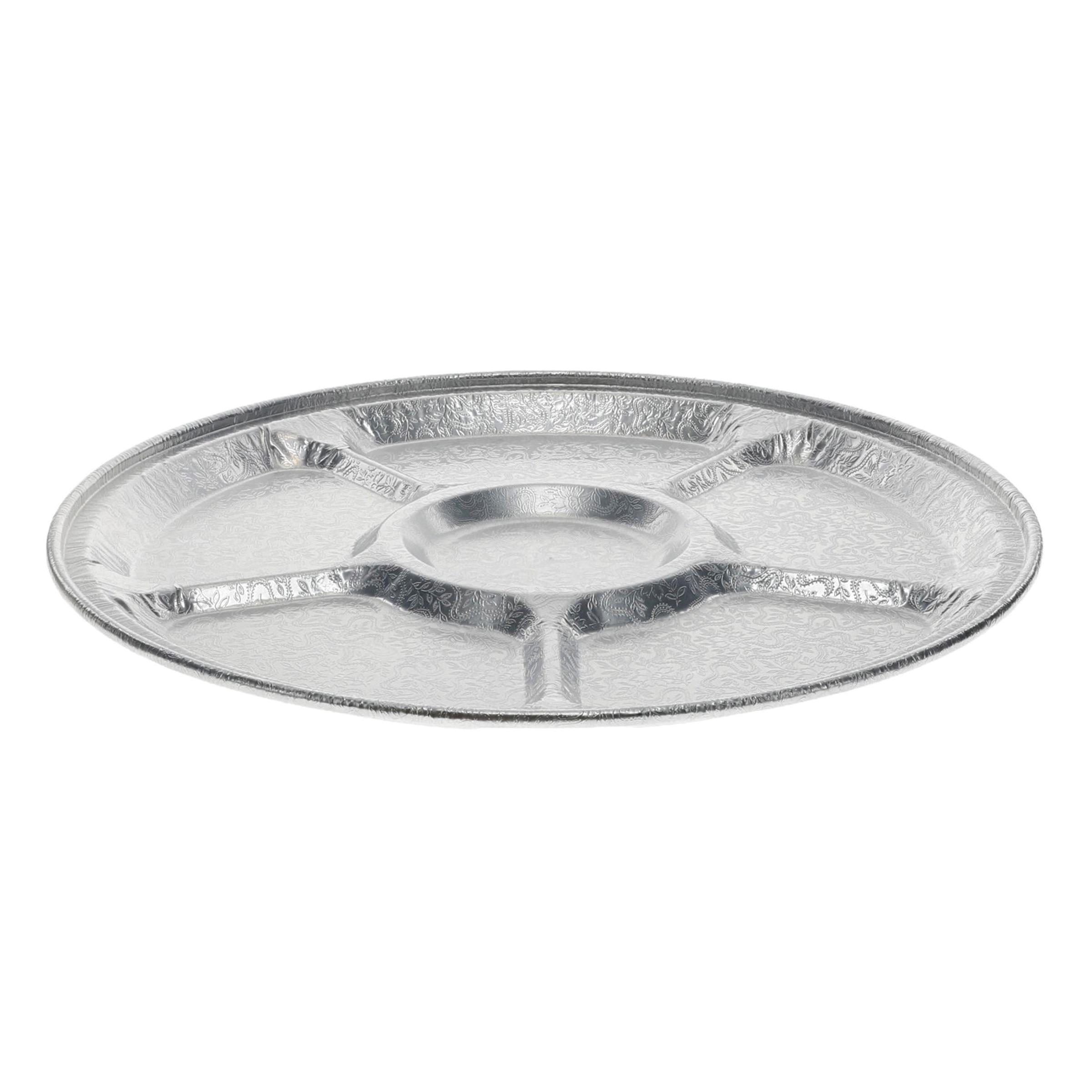 Caterware® Serving Tray Base 12 IN 5 Compartment Aluminum Silver Round 50/Case