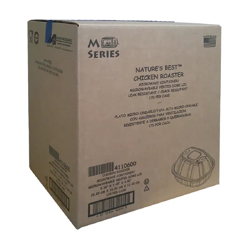 Roasted Chicken Container & Lid Combo Roaster With Dome Lid Large (LG) 9.38X7.45X4.5 IN PP Black Clear 170/Case