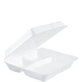Dart® Take-Out Container Hinged 9.5X9.19X3 IN 3 Compartment XPS White Insulated Convertible 100 Count/Pack 2 Packs/Case