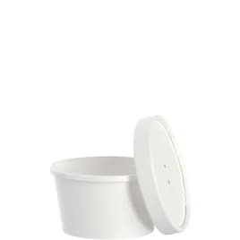 Flexstyle® Food Container Base & Lid Combo With Flat Lid 8 OZ Double Sided Poly Paper (DSP) White Round 25 Count/Bag 10 Bags/Case