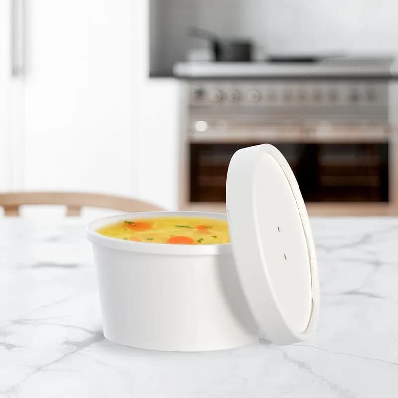 Flexstyle® Food Container Base & Lid Combo With Flat Lid 8 OZ Double Sided Poly Paper (DSP) White Round 25 Count/Bag 10 Bags/Case