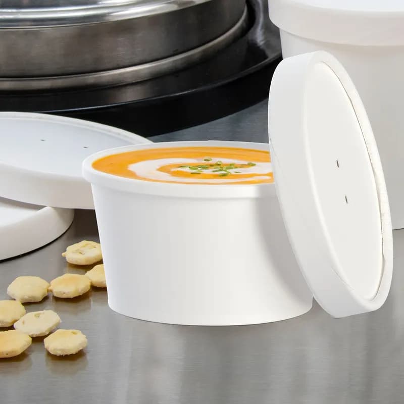 Flexstyle® Food Container Base & Lid Combo With Flat Lid 8 OZ Double Sided Poly Paper (DSP) White Round 25 Count/Bag 10 Bags/Case