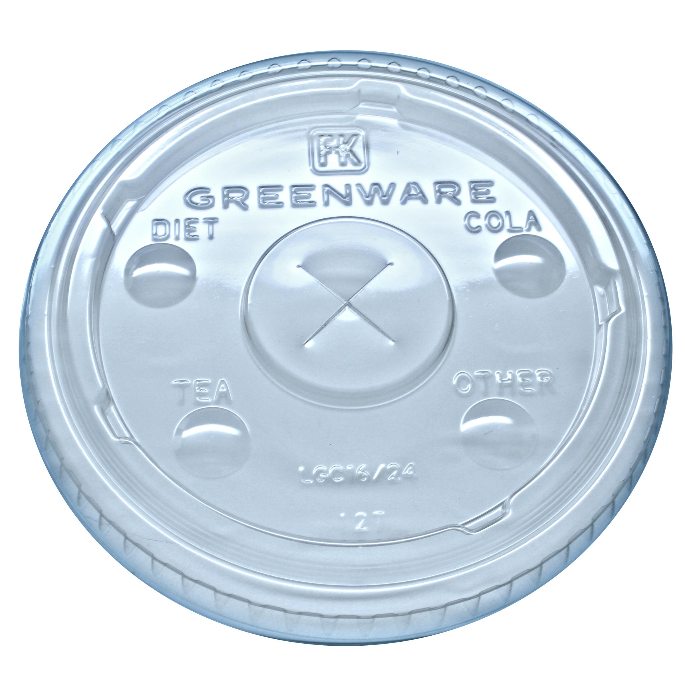 Greenware® Lid Flat 4X0.3 IN PLA Clear For 12-24 OZ Cold Cup With Hole Identification 1000/Case