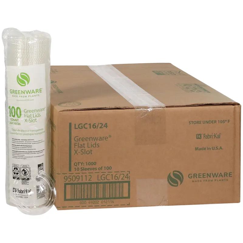 Greenware® Lid Flat 4X0.3 IN PLA Clear For 12-24 OZ Cold Cup With Hole Identification 1000/Case
