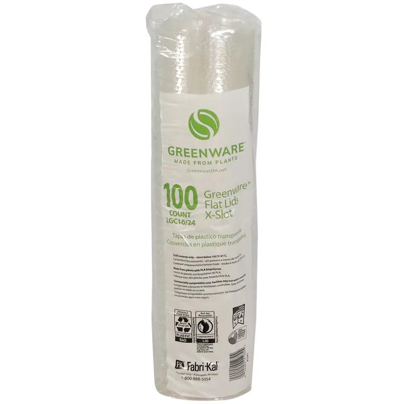 Greenware® Lid Flat 4X0.3 IN PLA Clear For 12-24 OZ Cold Cup With Hole Identification 1000/Case