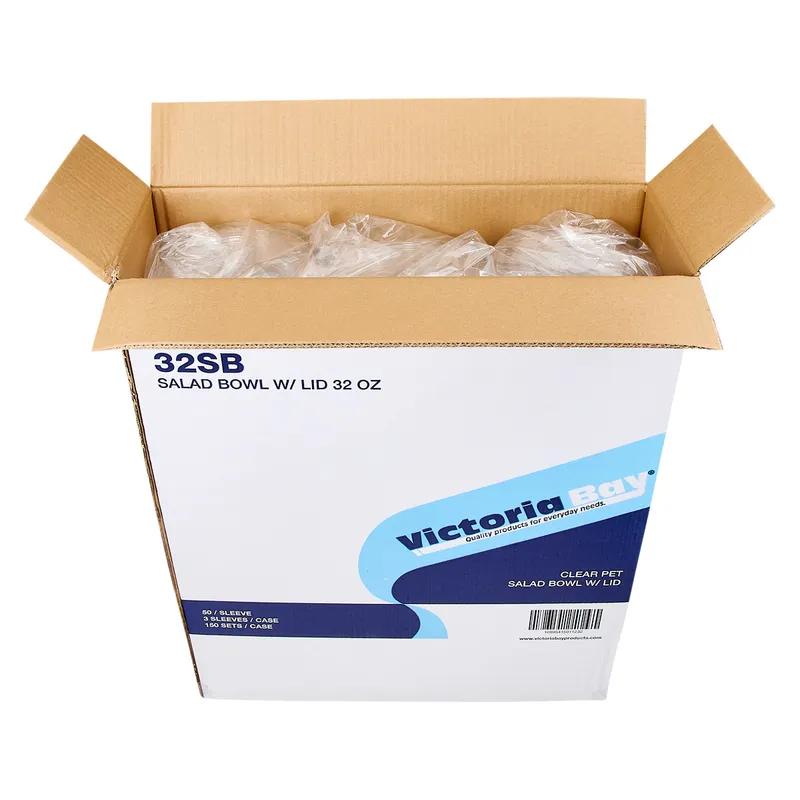 Victoria Bay Salad Bowl & Lid Combo With Dome Lid 32 OZ PET Clear Round Unhinged 150/Case