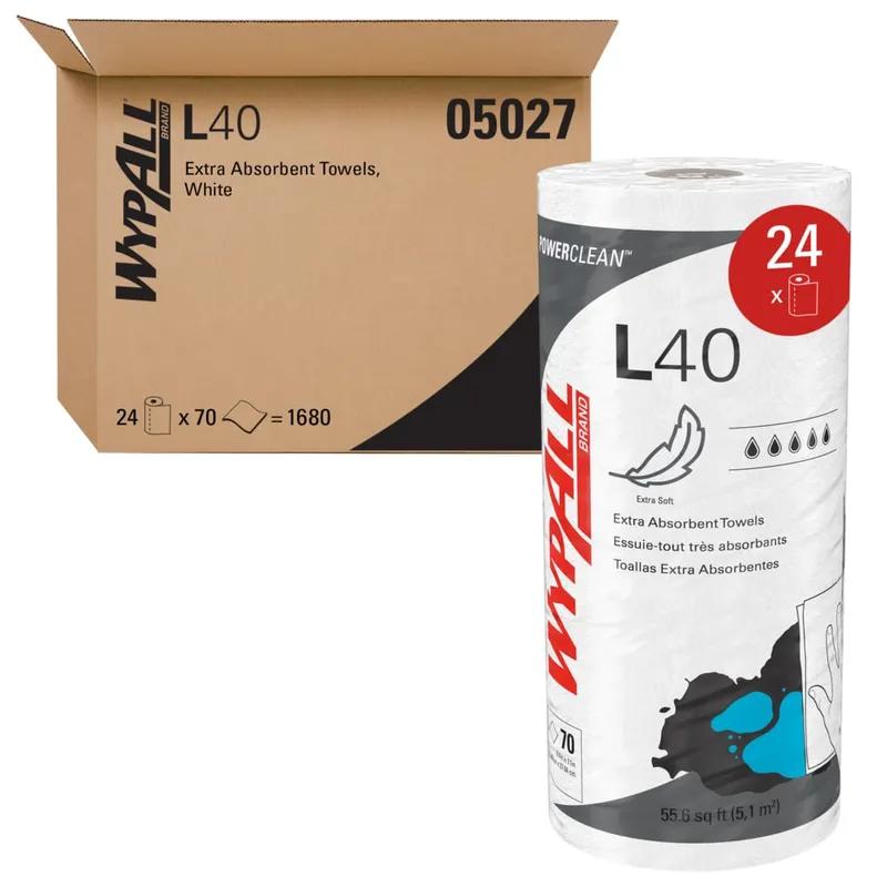 WypAll® PowerClean™ L40 Wipe Cloth White Small Roll 70 Sheets/Roll 24 Rolls/Case 1680 Sheets/Case
