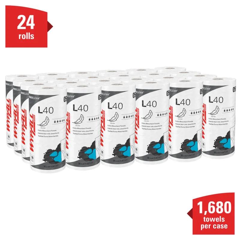 WypAll® PowerClean™ L40 Wipe Cloth White Small Roll 70 Sheets/Roll 24 Rolls/Case 1680 Sheets/Case