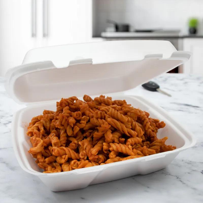 Dart® Take-Out Container Hinged 9.4X9.01X3.1 IN XPS White 100 Count/Pack 2 Packs/Case 200 Count/Case