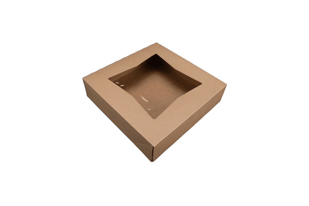Pastry Box 10X10X2.5 IN Kraft Paperboard Kraft Square 4 Corner Beers With Window 200/Bundle