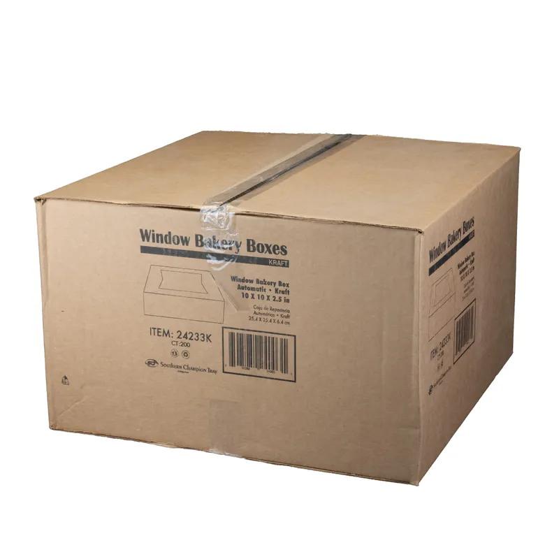 Pastry Box 10X10X2.5 IN Kraft Paperboard Kraft Square 4 Corner Beers With Window 200/Bundle