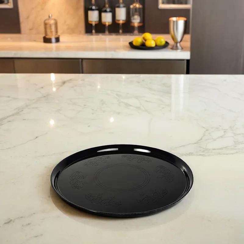 Platter Pleasers Serving Tray 12 IN Plastic Black Round 25/Case
