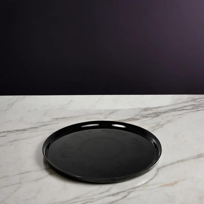Platter Pleasers Serving Tray 12 IN Plastic Black Round 25/Case