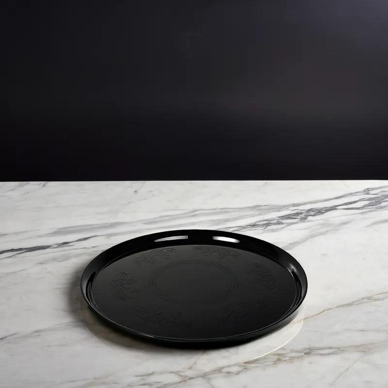 Platter Pleasers Serving Tray 12 IN Plastic Black Round 25/Case